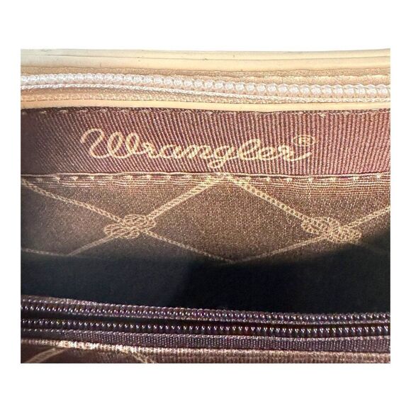 Wrangler Crossbody Bag Front Pocket Country Western Purse Brown Beige Pocketbook - Picture 10 of 10